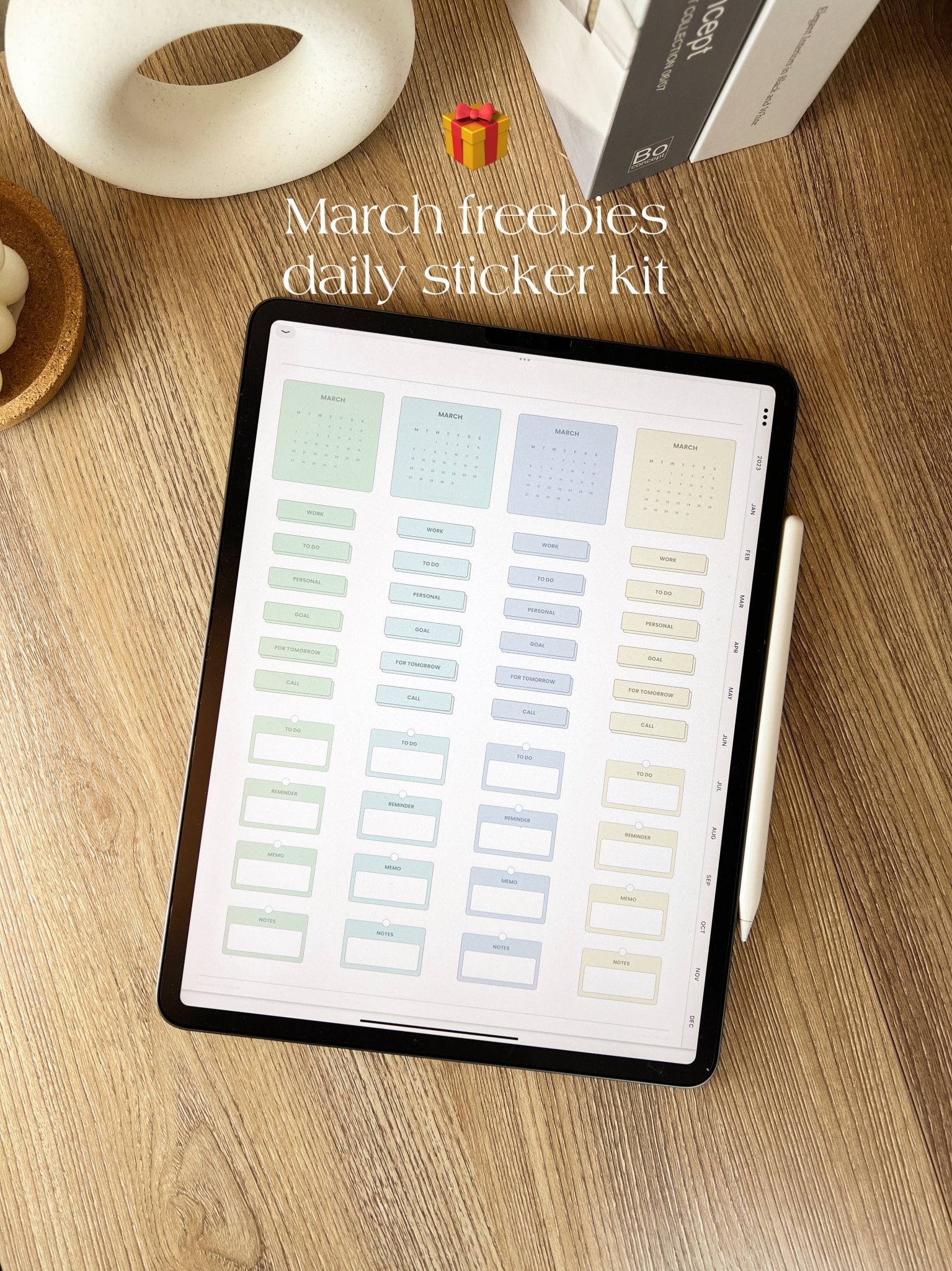 March freebies - digital daily sticker kit - IvoryDigitalHub - Digital Planners | Digital Notebooks | Digital Stickers | Digital Templates