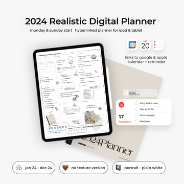 2024 Realistic Digital Planner - Portrait Plain White