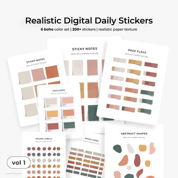 200+ Realistic Digital Planner Stickers Pack - Boho