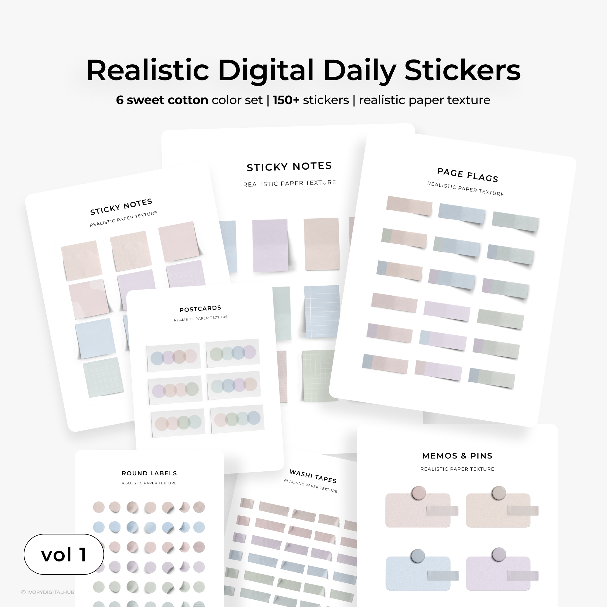 150+ Realistic Digital Planner Stickers Pack