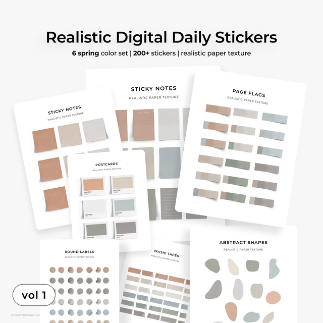 200+ Realistic Digital Planner Stickers Pack - Spring