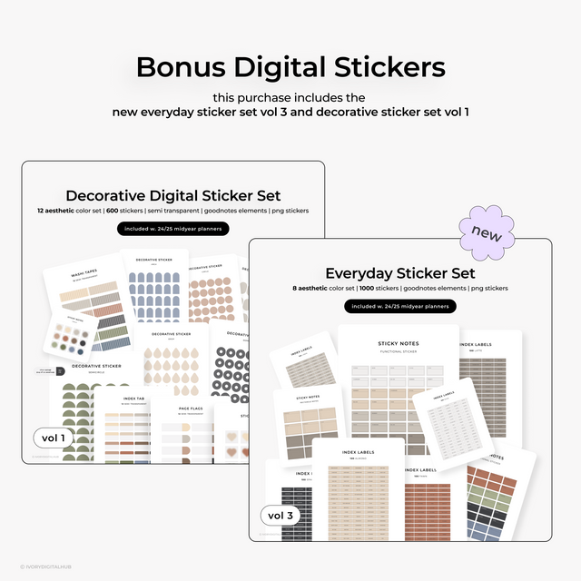 2024-2025 Midyear Digital Planner - White Bundle