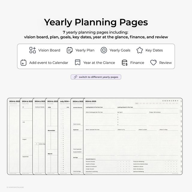 2024-2025 Midyear Digital Planner - White Bundle