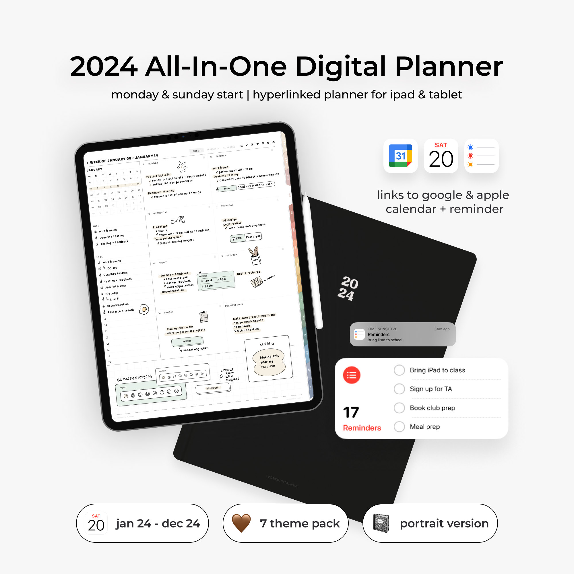 2024 All-In-One Digital Planner - Portrait