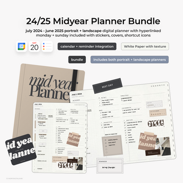 2024-2025 Midyear Digital Planner - White Bundle