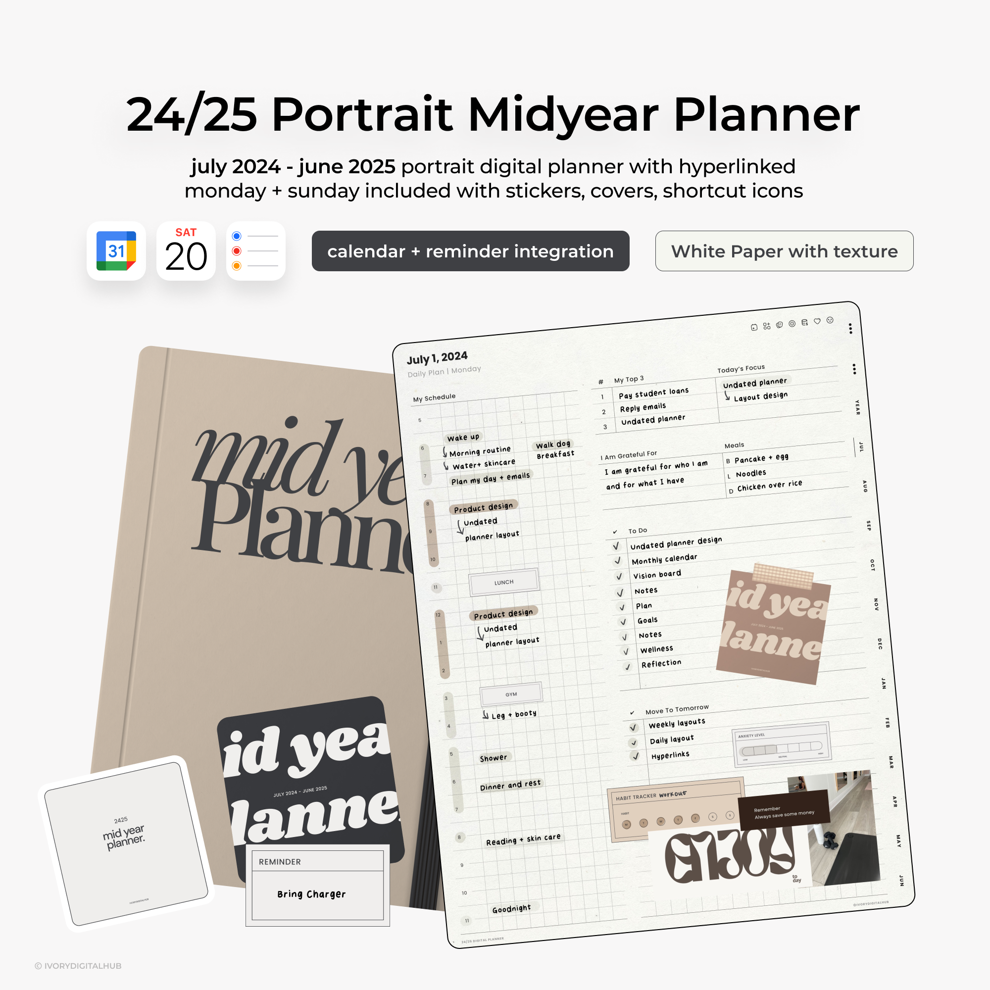 2024-2025 Midyear Digital Planner - Portrait White