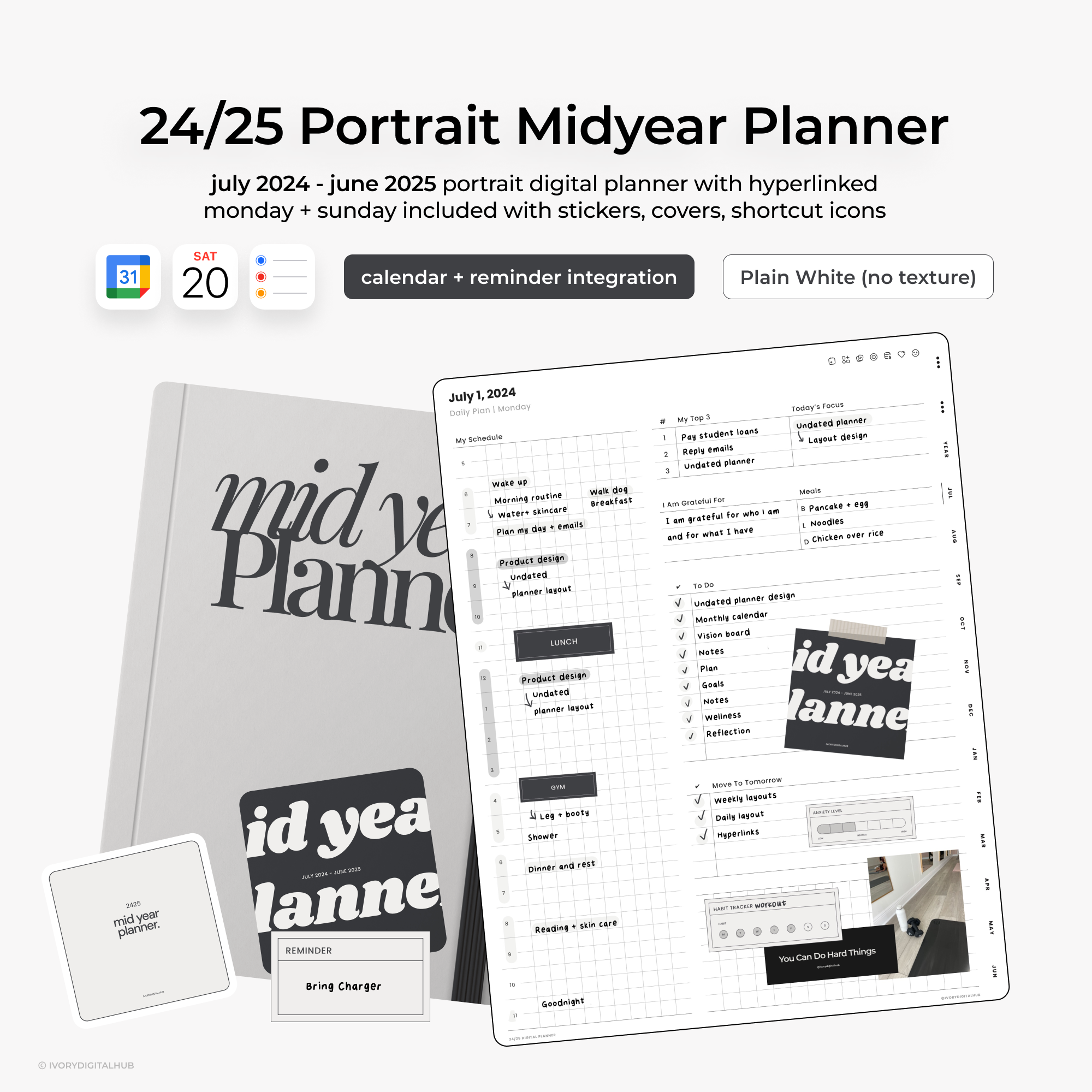 2024-2025 Midyear Digital Planner - Portrait Plain