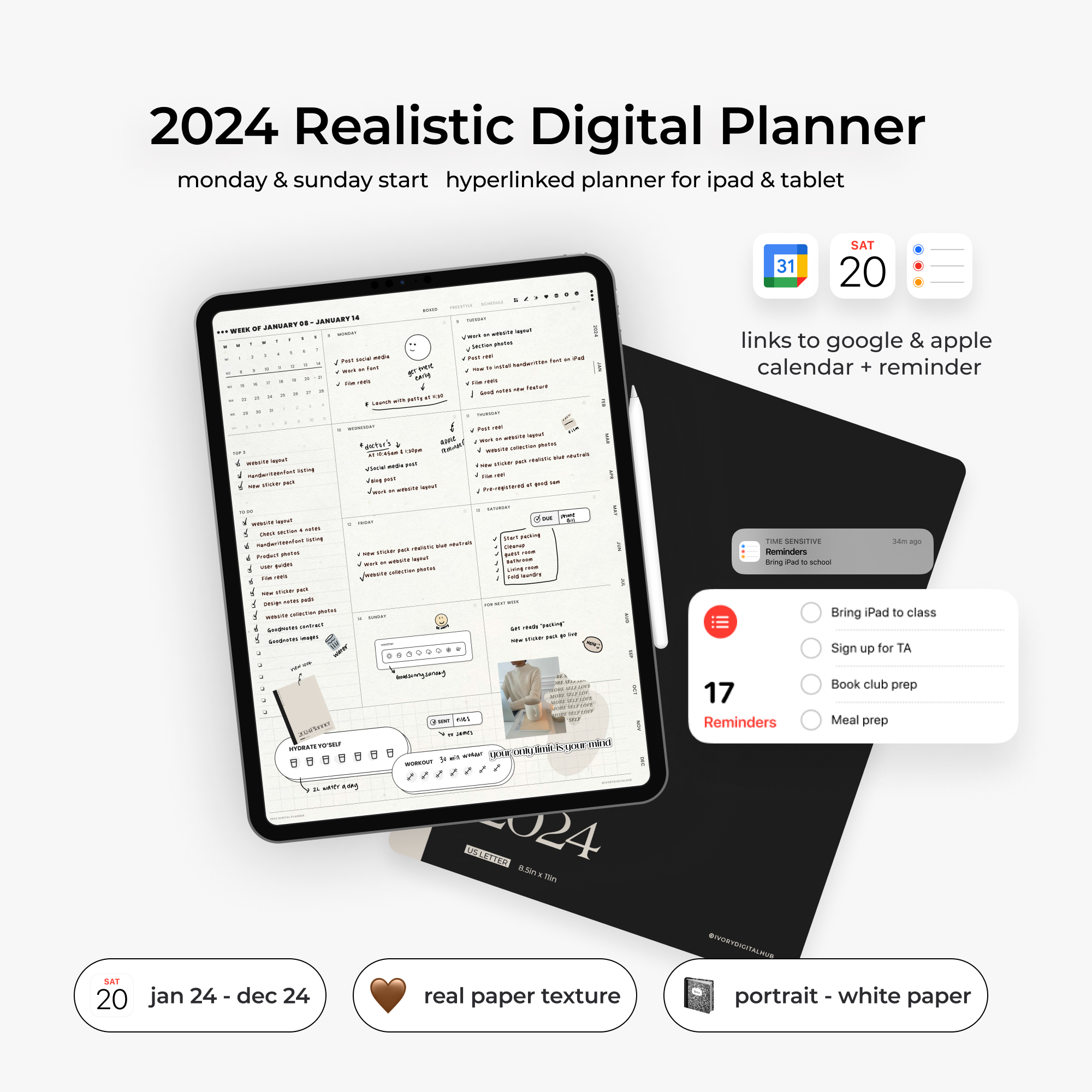 Digital 2024 Classic Planner, for Digital Planning on iPad