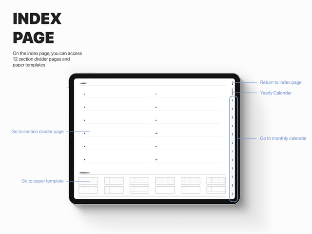 Undated Landscape Digital Planner - White Tabs