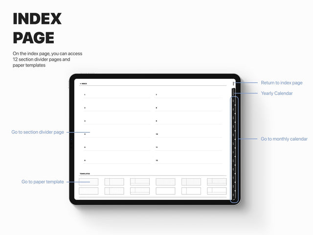 Undated Landscape Digital Planner - Black Tabs