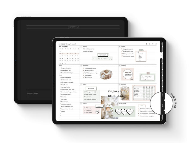 Undated Landscape Digital Planner - Black Tabs