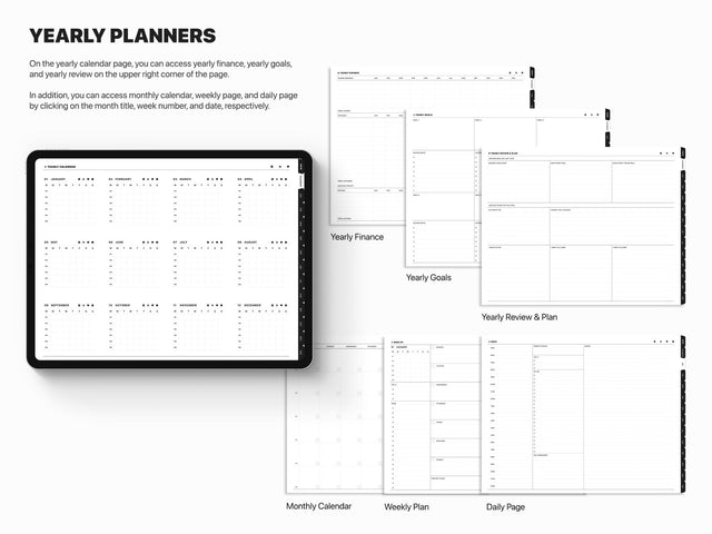 Undated Landscape Digital Planner - Black Tabs