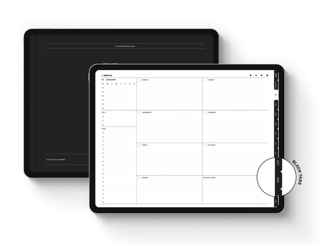 Undated Landscape Digital Planner - Black Tabs