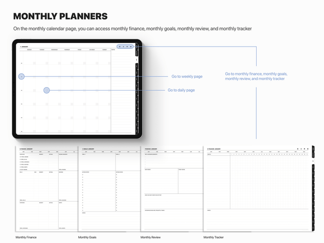 Undated Landscape Digital Planner - Black Tabs