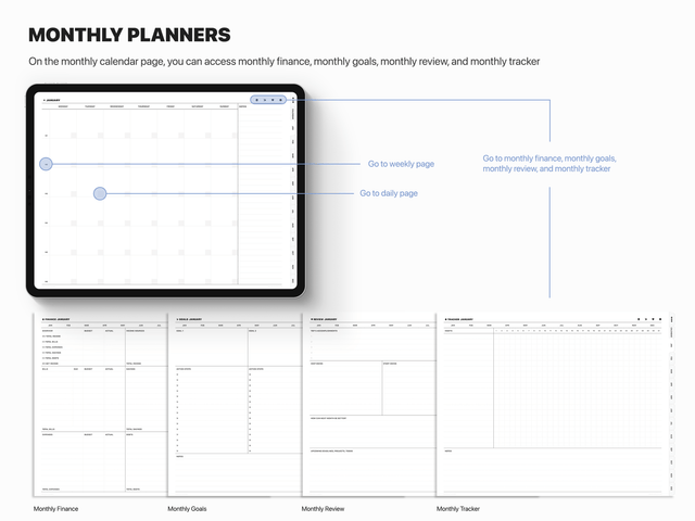 Undated Landscape Digital Planner - White Tabs