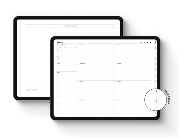 Undated Landscape Digital Planner - White Tabs