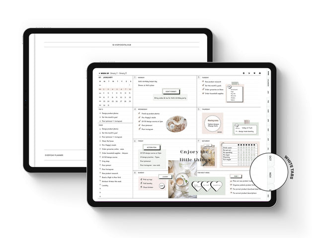 Undated Landscape Digital Planner - White Tabs