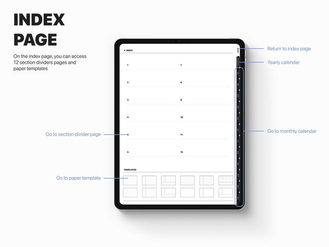 Undated Portrait Digital Planner - Black Tabs