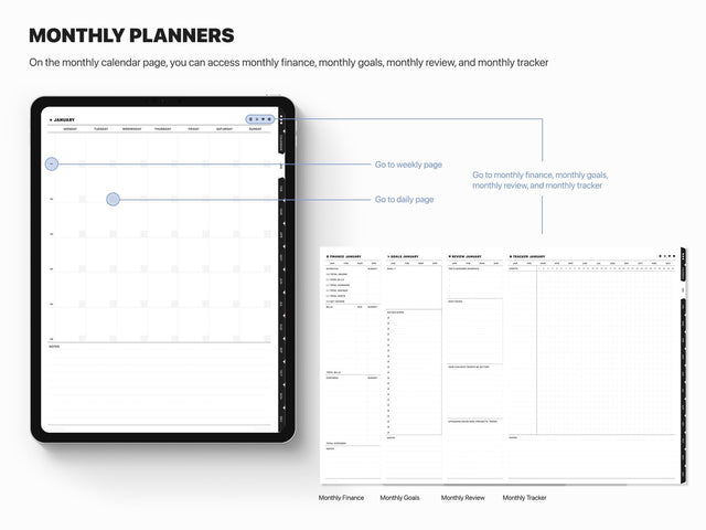 Undated Portrait Digital Planner - Black Tabs