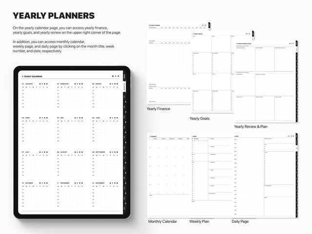 Undated Portrait Digital Planner - Black Tabs