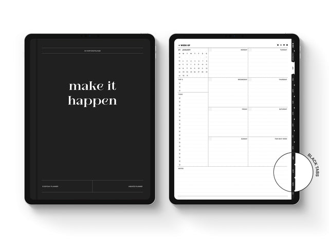 Undated Portrait Digital Planner - Black Tabs