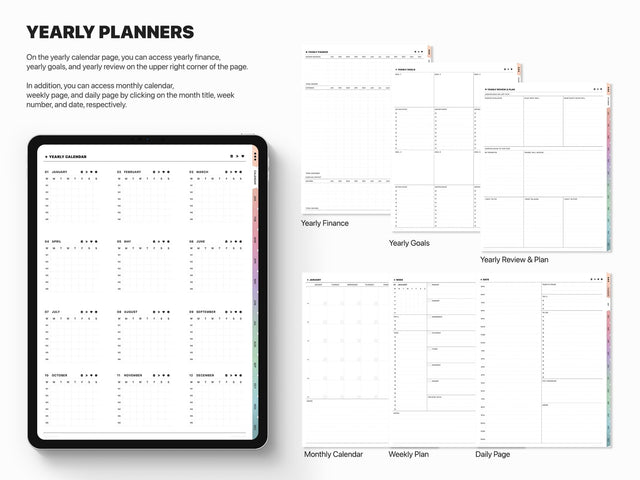 Undated Portrait Digital Planner - Gradient Tabs