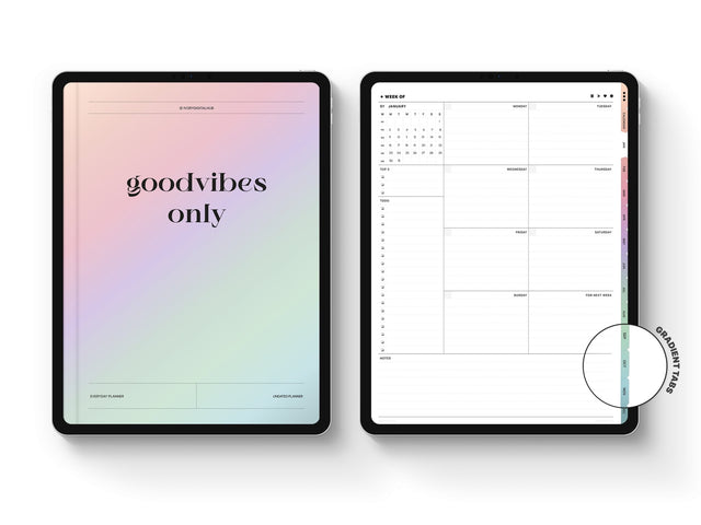 Undated Portrait Digital Planner - Gradient Tabs