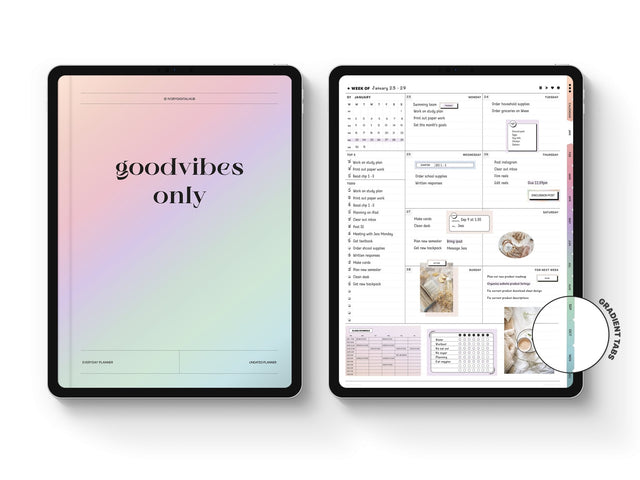 Undated Portrait Digital Planner - Gradient Tabs