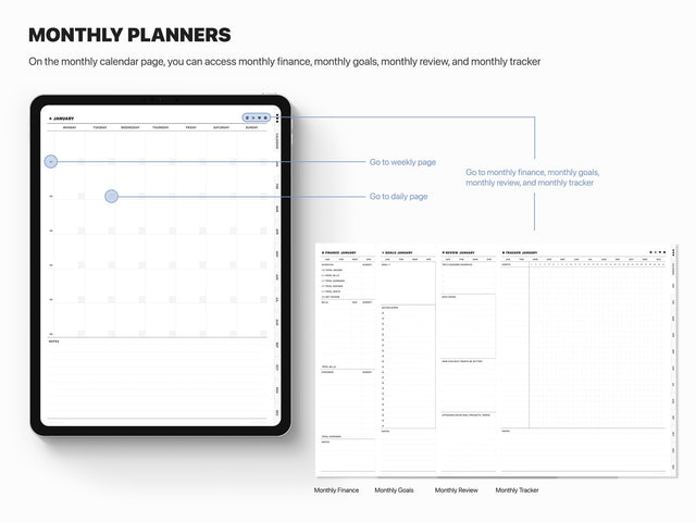 Undated Portrait Digital Planner - White Tabs